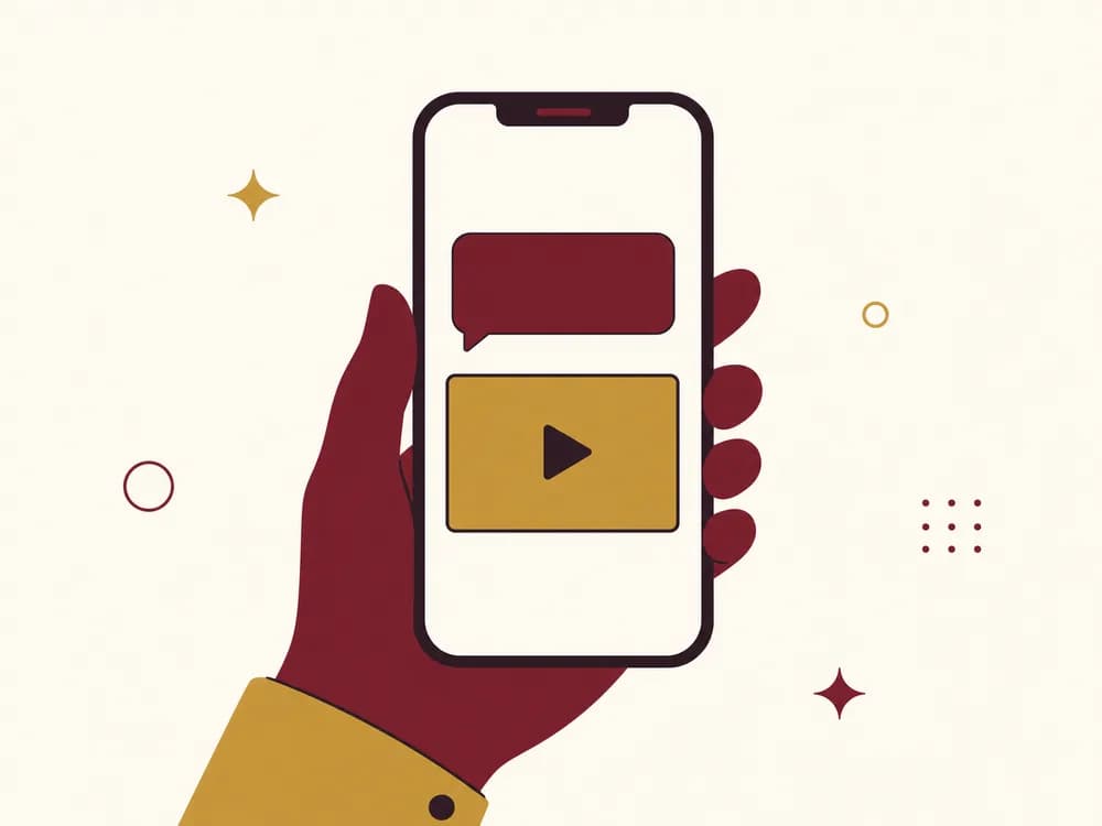 A hand holding a phone with the finished video arriving in a chat
