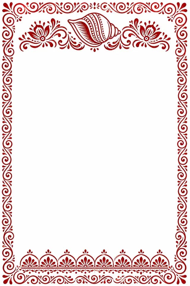 Shankha Alpana marriage biodata template — a deity emblem above a traditional border