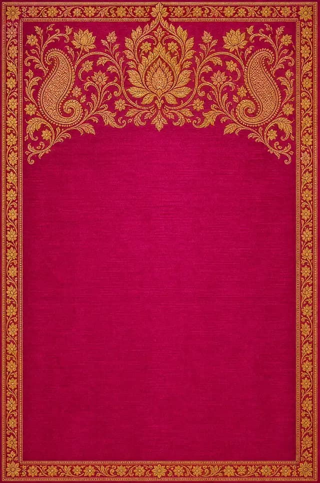 Banarasi Silk marriage biodata template — deep jewel tones with dense gold mandala and paisley work